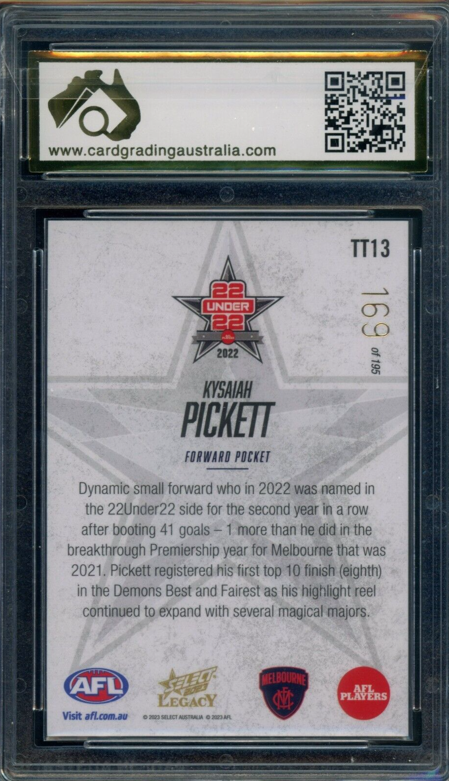2023 Select Legacy AFL 22 UNDER 22 /195 Kysaiah Pickett Graded CGA 9.5