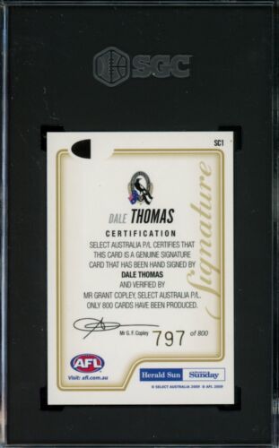 2009 Select Herald Sun AFL Signature Dale Thomas Graded SGC 9 Collingwood