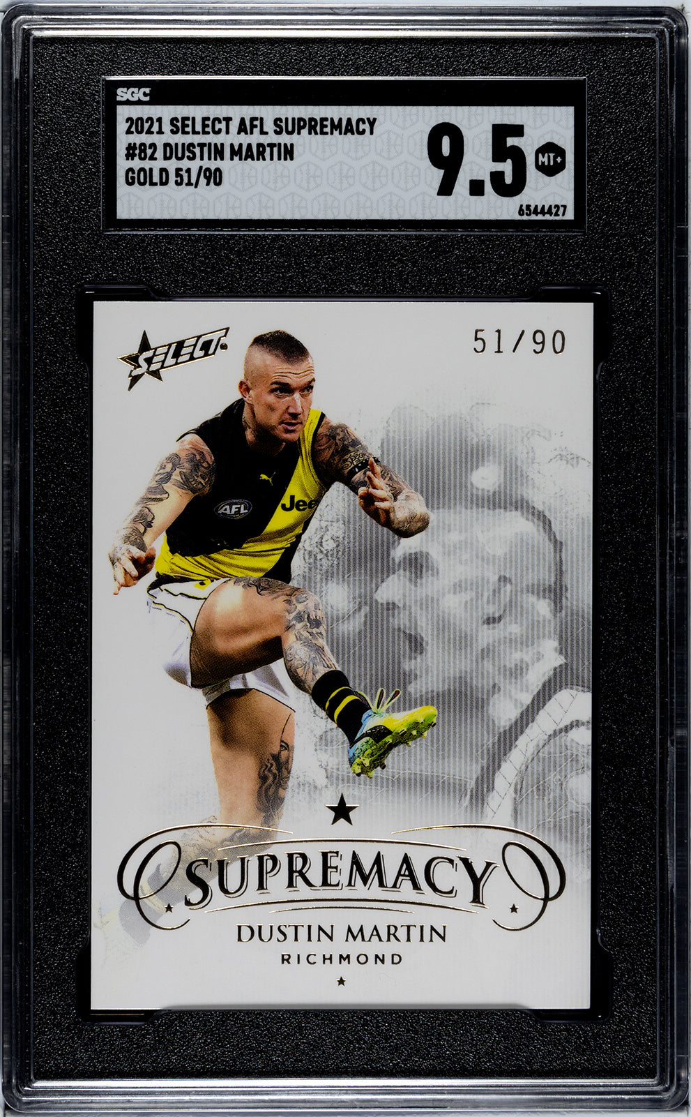 2021 Select AFL Supremacy #82 GOLD Dustin Martin Graded SGC 9.5
