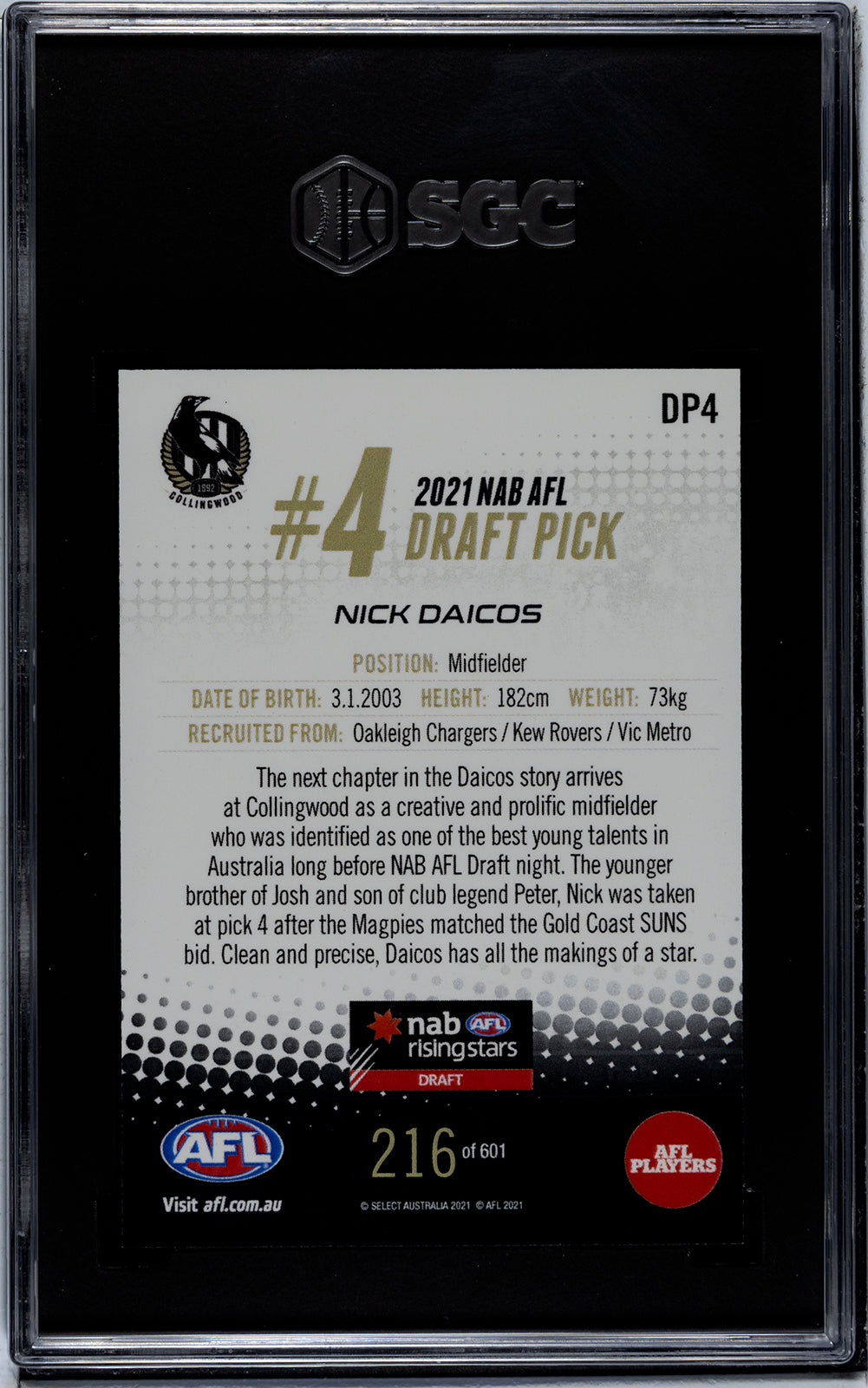 Share 2021 Select NAB AFL DRAFT PICKS Nick Daicos Rookie Card DP4 Graded SGC 9.5