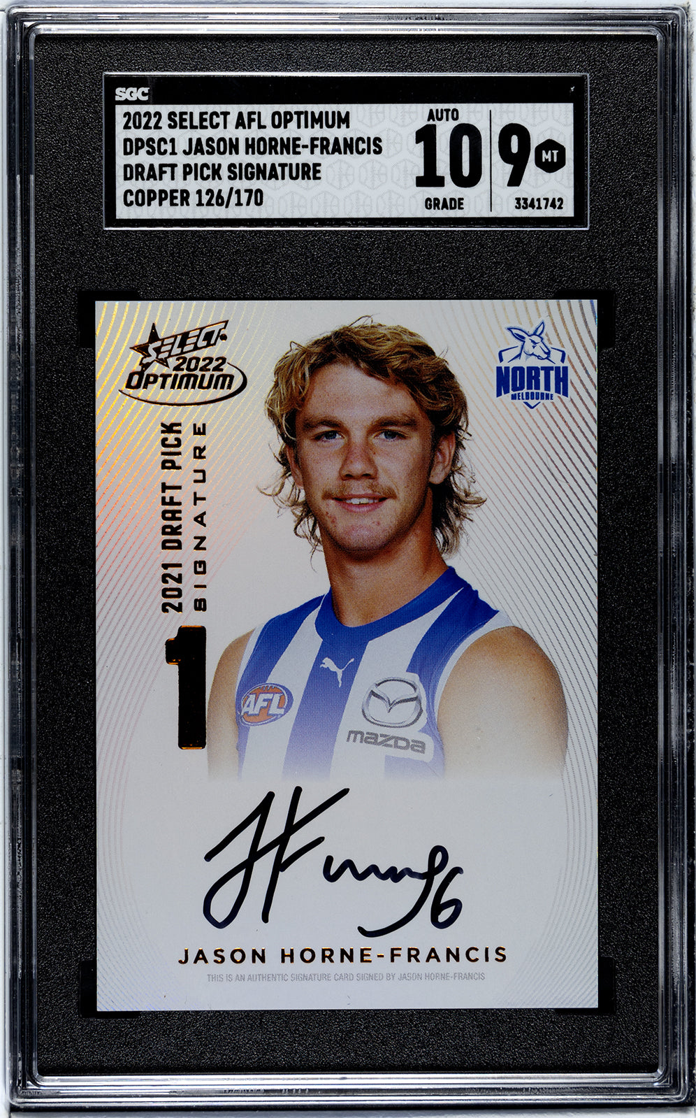 2022 Select AFl Optimum Jason Horne-Francis DRAFT PICK SIGNATURE Graded SGC 9