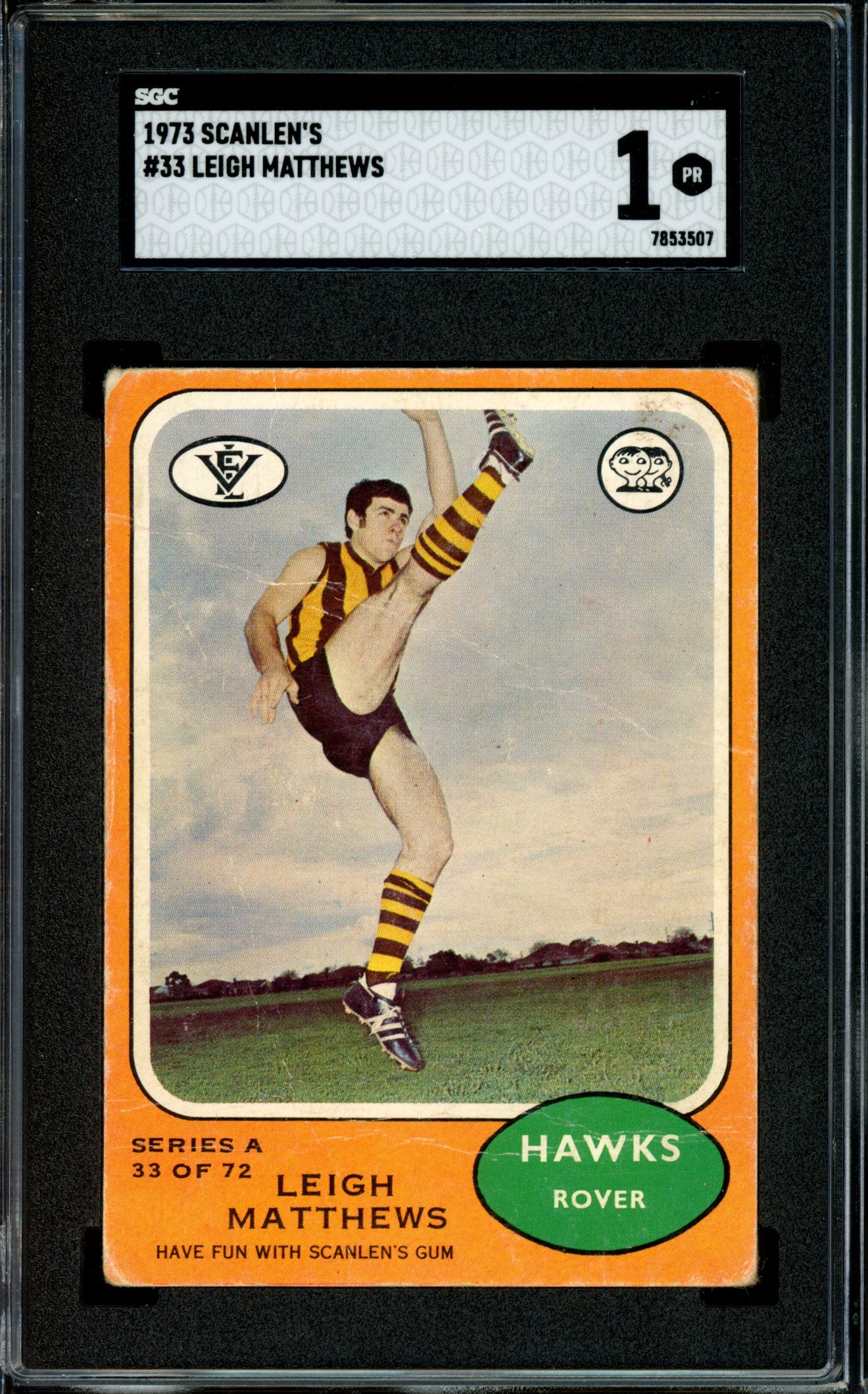 1973 Scanlens VFL Series A Leigh Matthews ROOKIE CARD Graded SGC 1