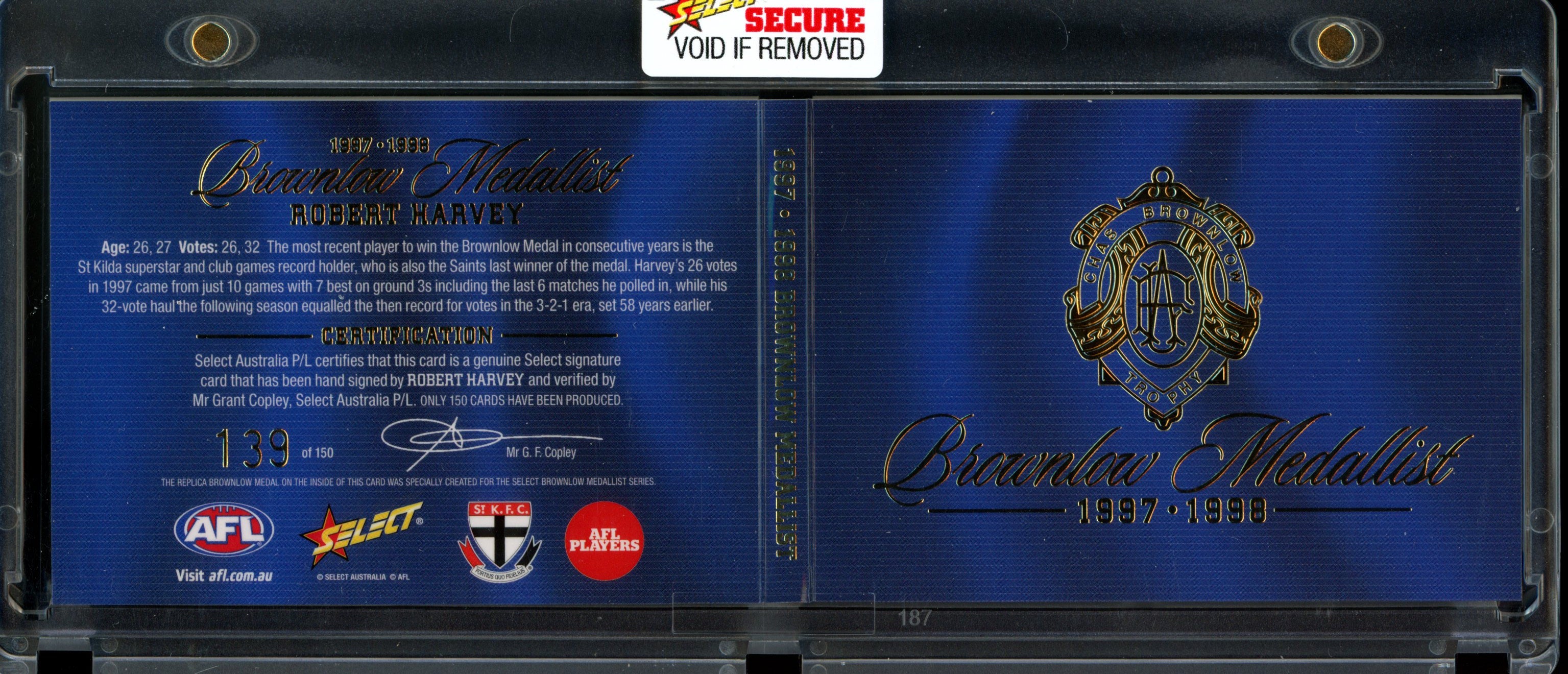 2024 Select AFL BROWNLOW MEDALIST Series Robert Harvey AUTOGRAPH